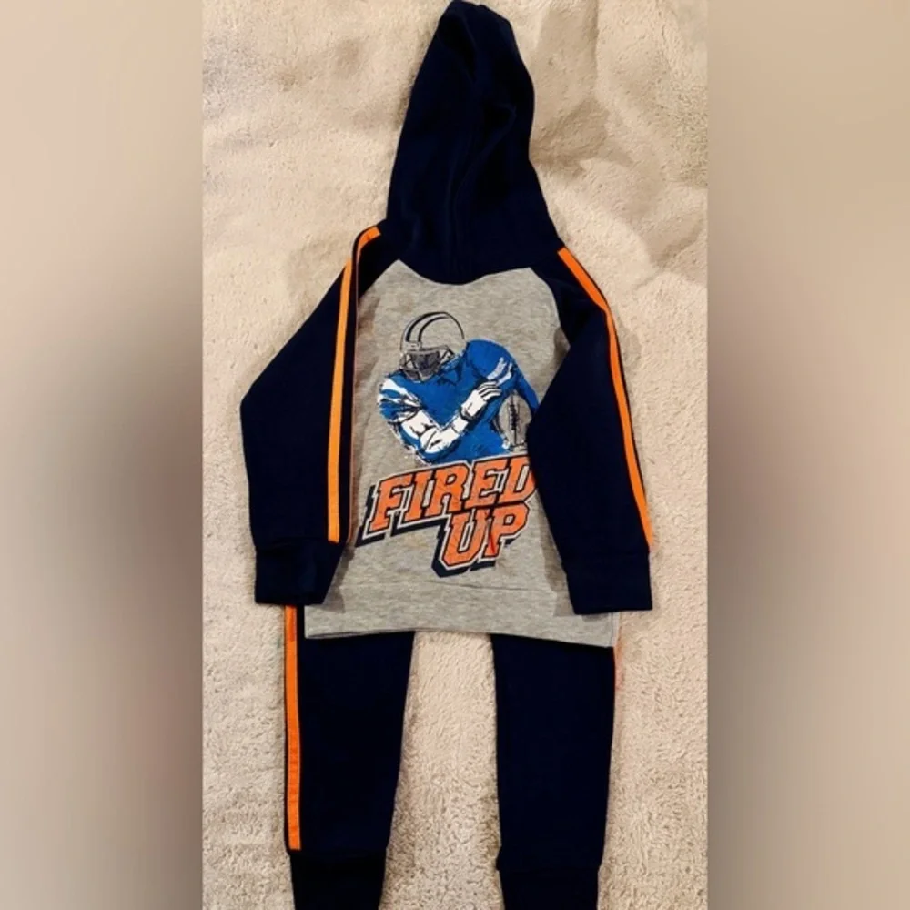 Kids' Blue and Gray Football Hoodie Set